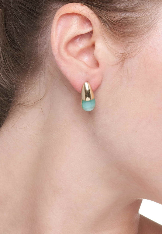 DROPLET EARRINGS COLLECTION - 18KT GOLD - GREEN AGATE
