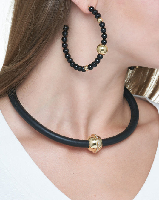"MARCELLA" - COLLANA COLLEZIONE BARBARELLA - ORO 18KT - PELLE NERA
