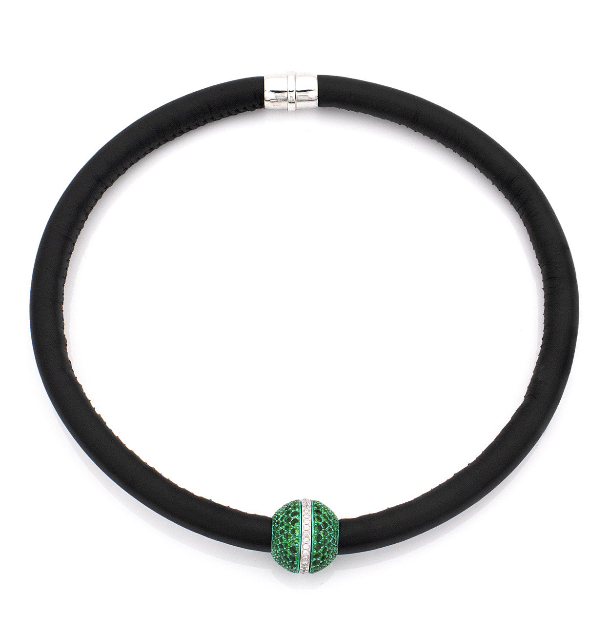 "MARCELLA" - BARBARELLA COLLECTION NECKLACE - BLACK LEATHER - GREEN