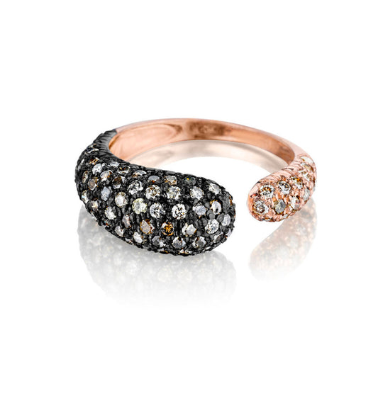 GOCCE COLLECTION BROWN DIAMONDS RING - 18KT ROSE/BLACK RHODIUM
