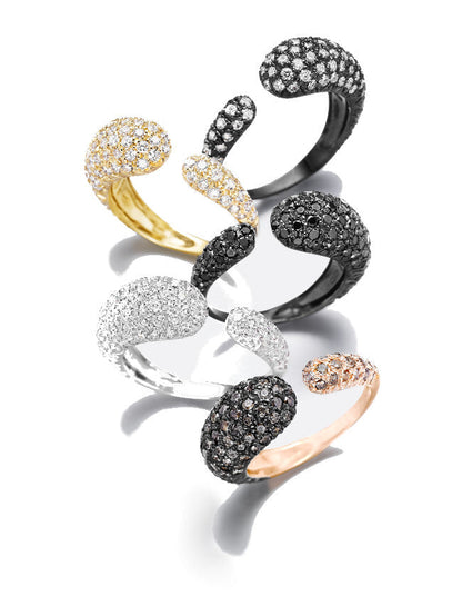 ANELLO COLLEZIONE GOCCE DIAMANTI BIANCHI - ORO 18KT RODIATO NERO