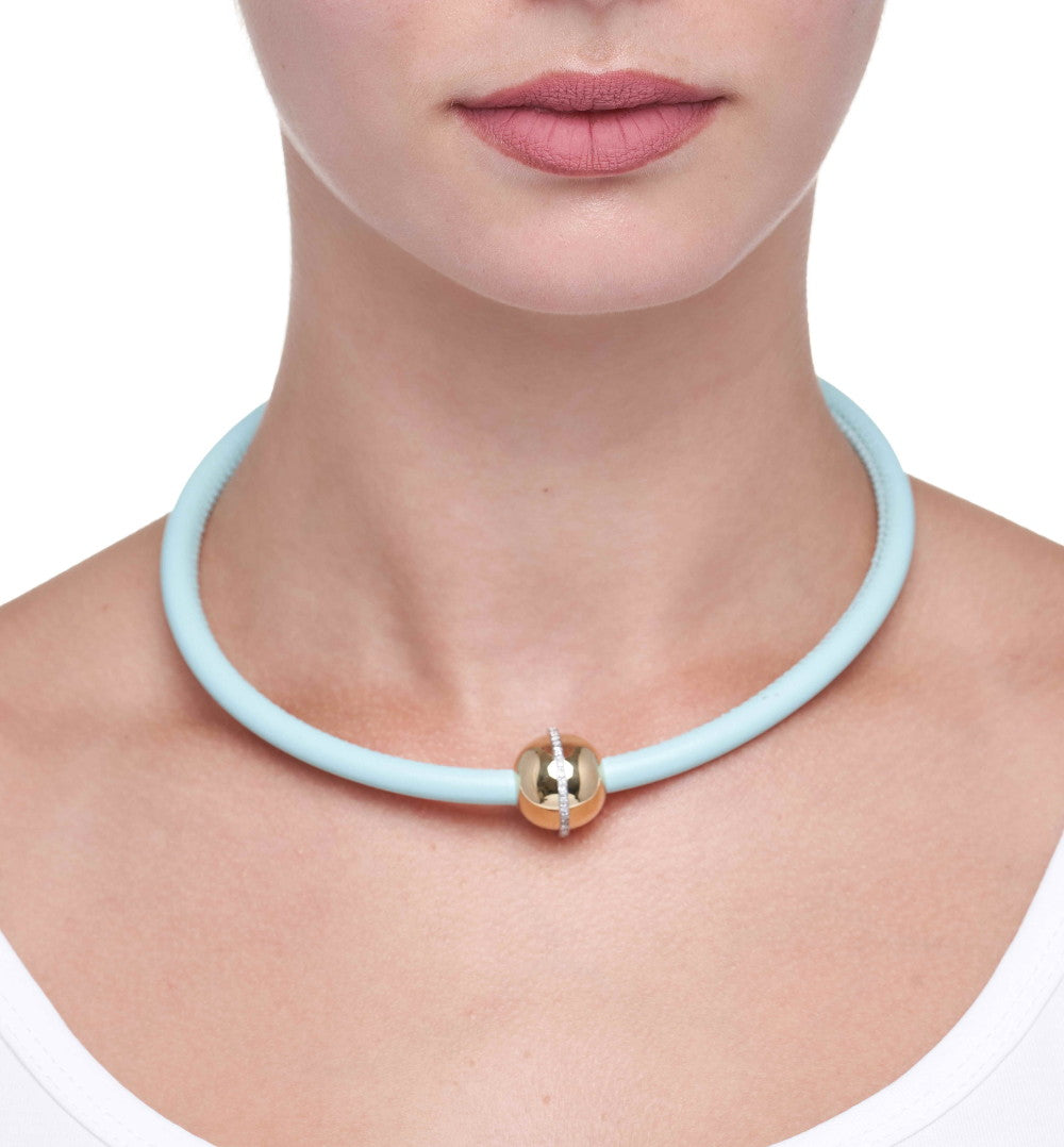 "MARCELLA" - COLLANA COLLEZIONE BARBARELLA - ORO 18KT - PELLE AZZURRA