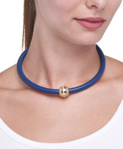 "MARCELLA" - COLLANA COLLEZIONE BARBARELLA - ORO 18KT - PELLE BLU