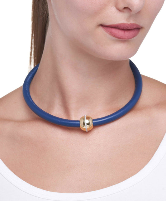 "MARCELLA" - COLLANA COLLEZIONE BARBARELLA - ORO 18KT - PELLE BLU