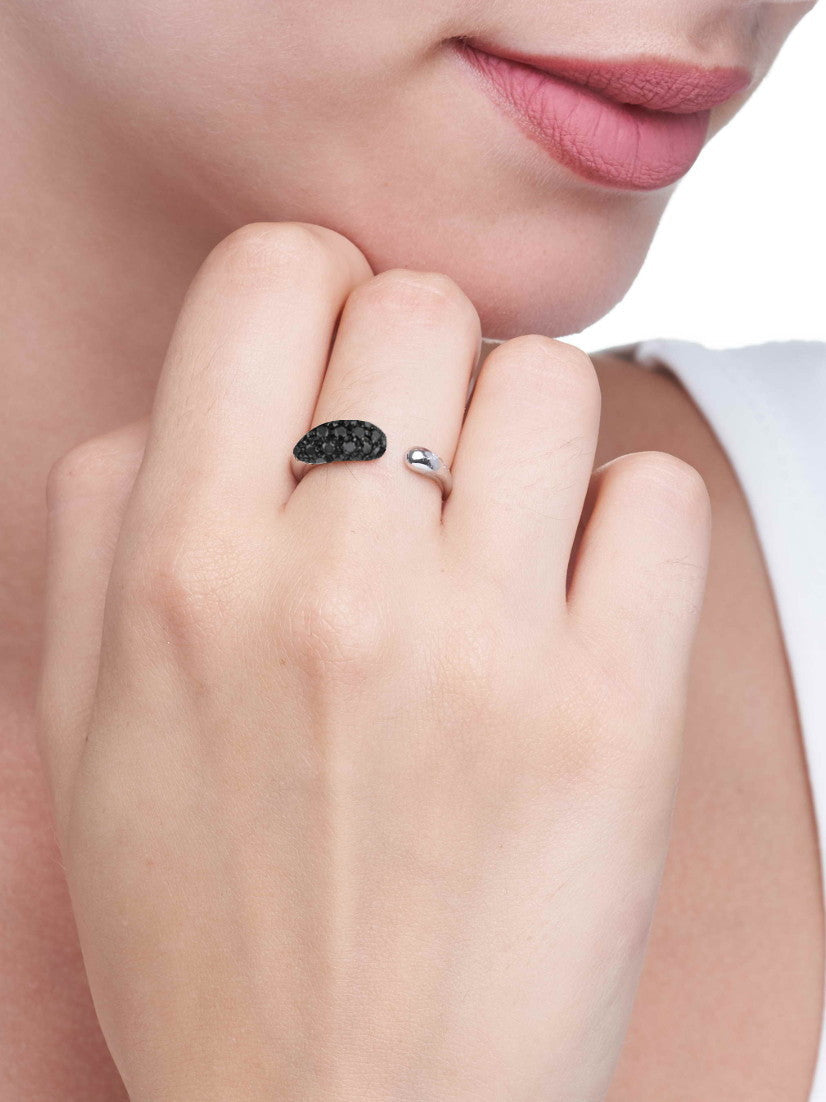GOCCE COLLECTION BLACK DIAMONDS RING - 18KT WHITE GOLD - SMALL