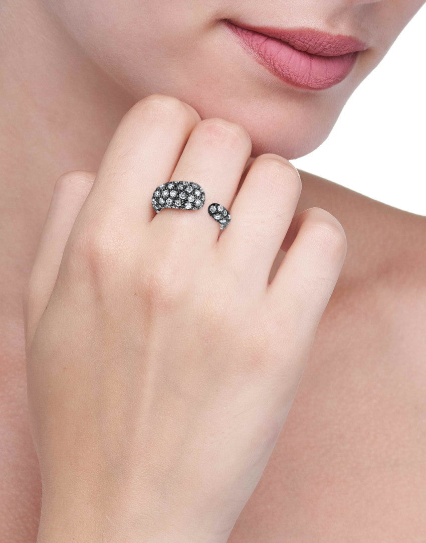 GOCCE COLLECTION WHITE DIAMONDS RING - BLACK RHODIUM
