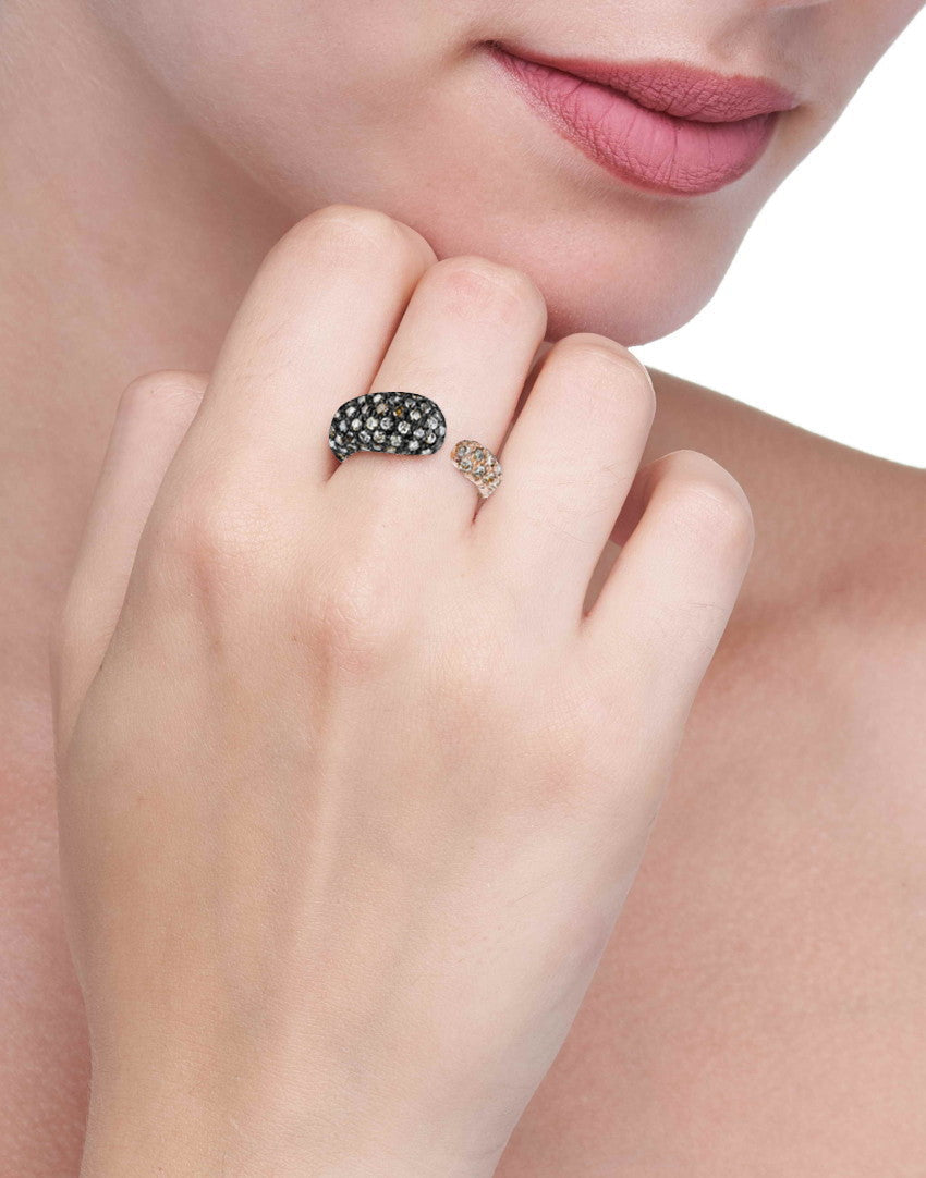 GOCCE COLLECTION BROWN DIAMONDS RING - 18KT ROSE/BLACK RHODIUM