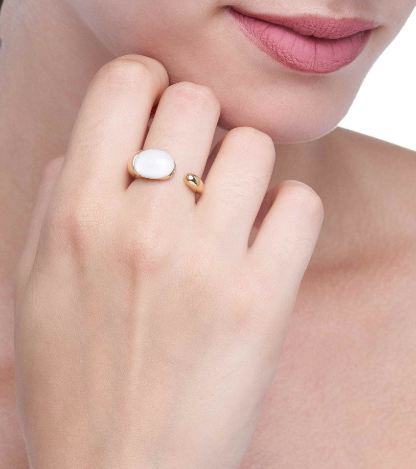 COLLEZIONE GOCCIOLINE ANELLO - ORO 18KT - AGATA BIANCA