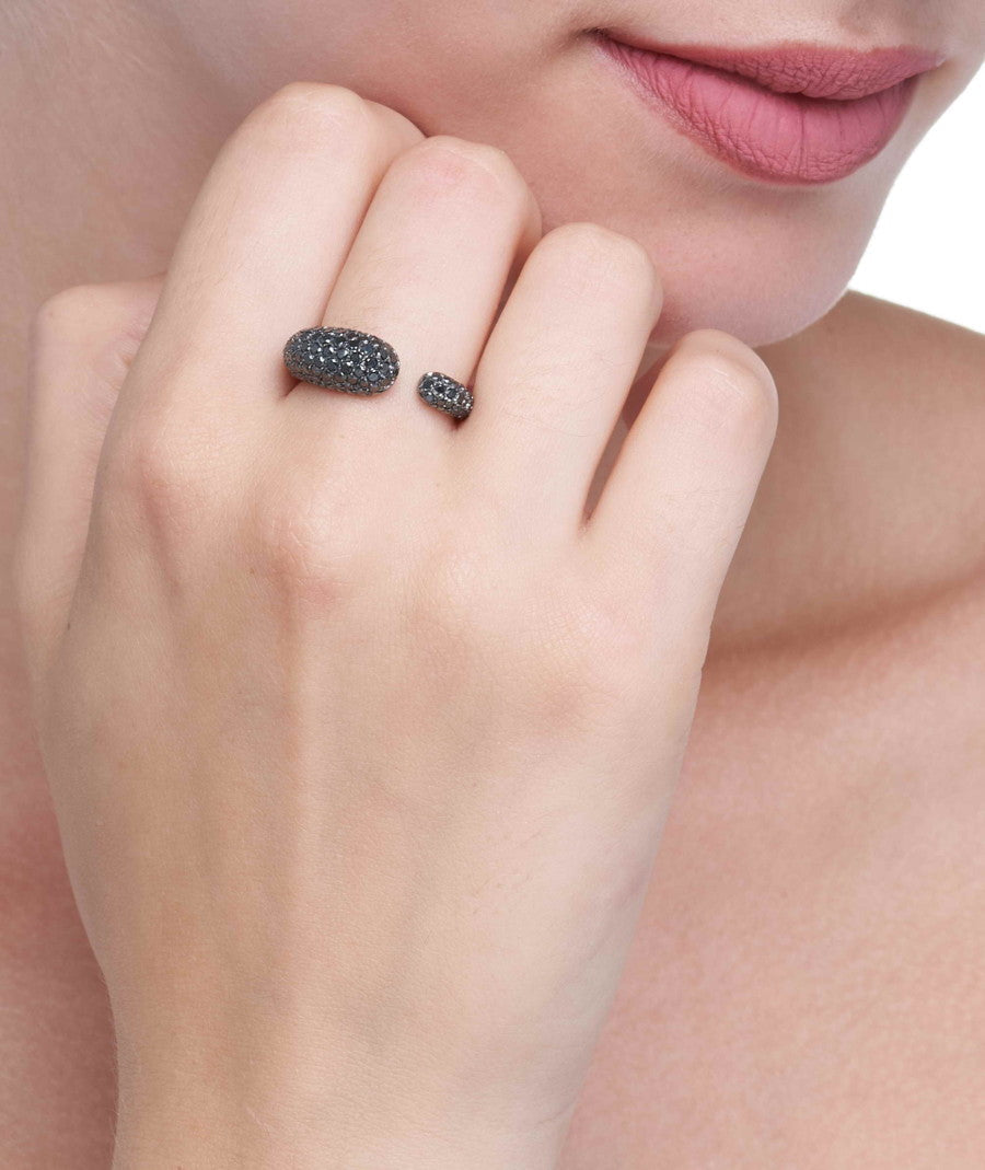 GOCCE COLLECTION BLACK DIAMONDS RING - BLACK RHODIUM