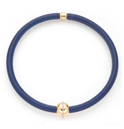 "MARCELLA" - COLLANA COLLEZIONE BARBARELLA - ORO 18KT - PELLE BLU