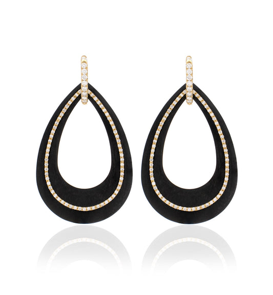 18KT GOLD - WHITE DIAMONDS - DROP EBONY