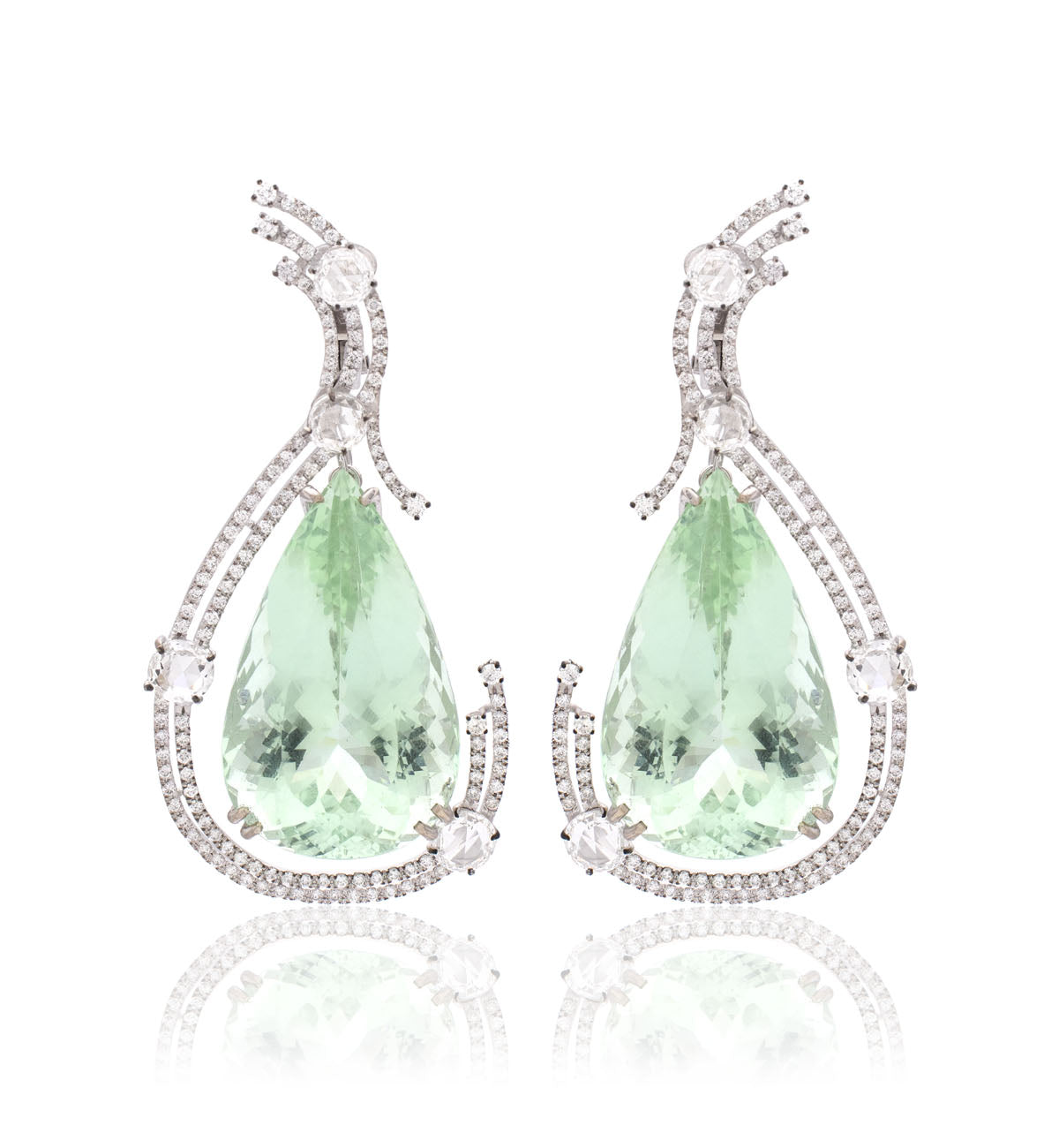 "PEACOCK FEATHERS" - 18KT WHITE GOLD - GREEN BERYL