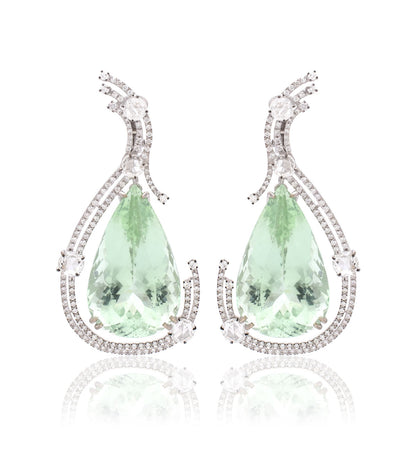 "PIUME DI PAVONE" - ORO BIANCO 18KT - BERILLO VERDE