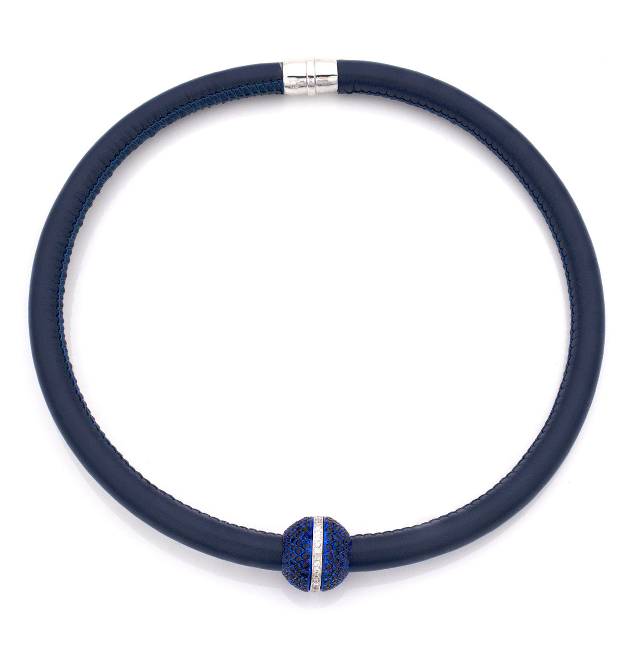 "MARCELLA" - BARBARELLA COLLECTION NECKLACE - BLUE LEATHER - BLUE